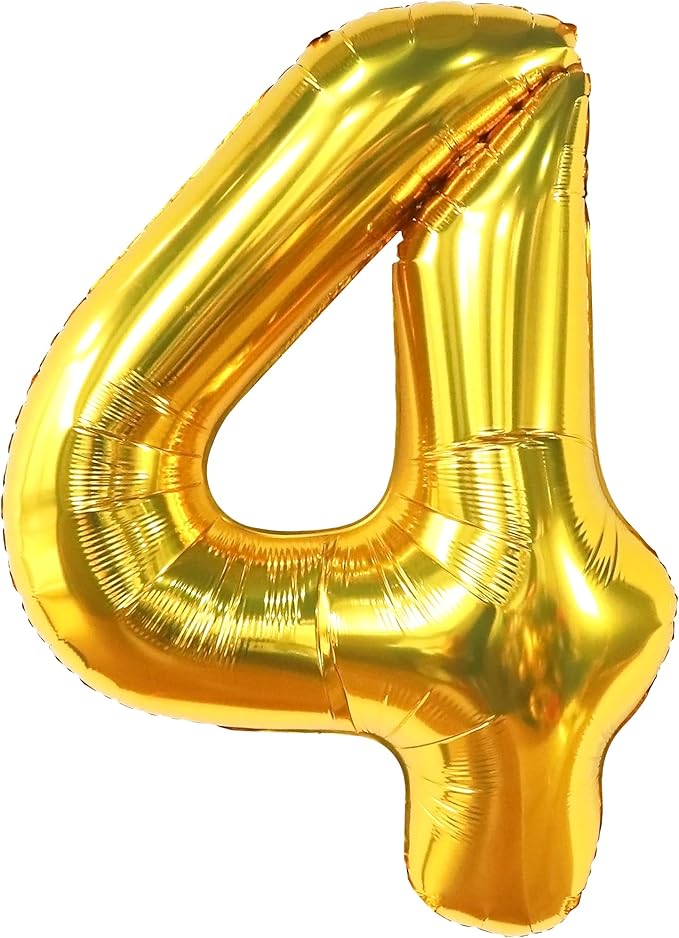 Gold Number 4 Balloons - Big, 40 Inch | 4 Birthday Balloon