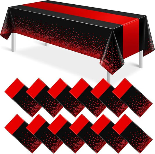 MASHAN 12Pcs Black and Red Tablecloth Party Decorations,Plastic Black