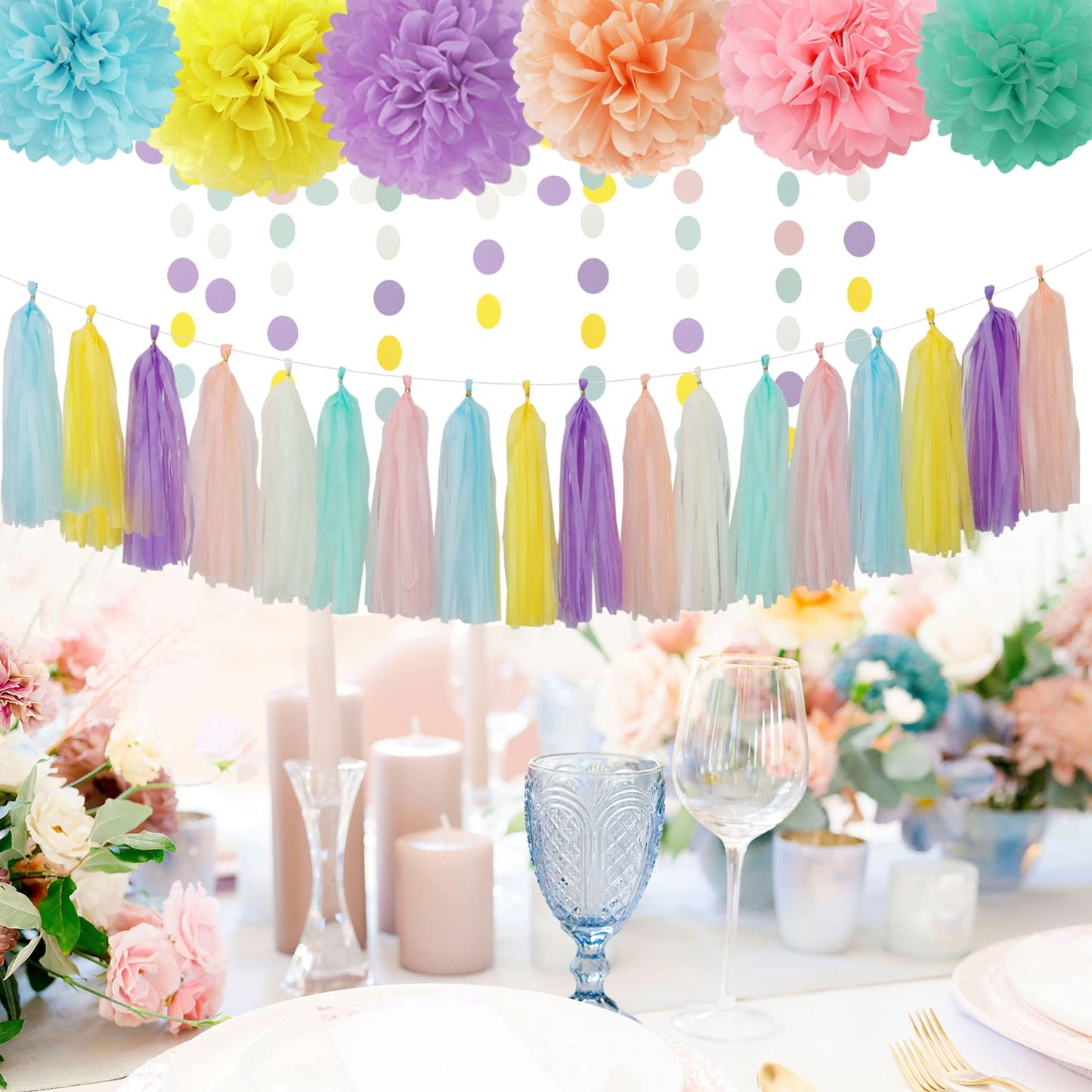 Pastel Rainbow Party-Decorations Supplies Streamers-Garland - 29pcs
