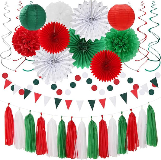 Red Green White Christmas Party Decorations 33pcs Banner Mexico