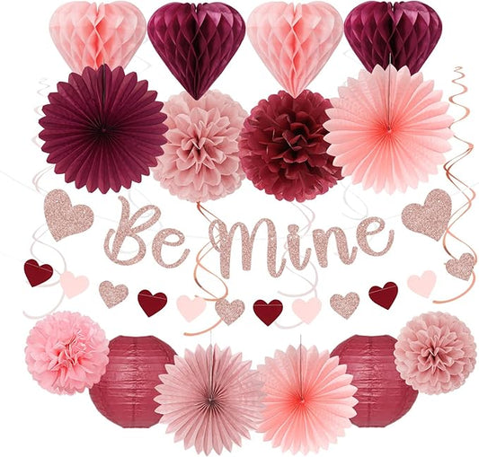 Pink Burgundy Red Valentines Day Galentines Party Decorations 22pcs