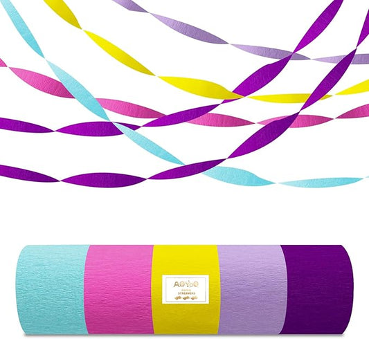 AOYOO Crepe Paper Streamers, 5 Rolls Multicolor Party Streamers in