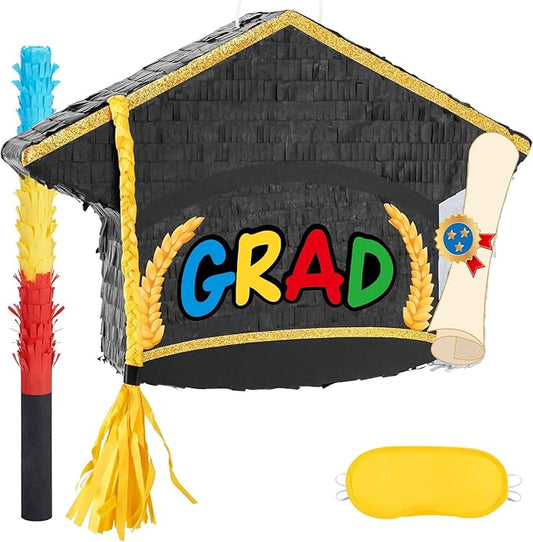 Graduation Piñata Graduation Cap Piñata with Blindfold Bat Tassel