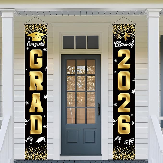 Graduation Decorations 2026 Set Black Gold Congrats Grad Decor Set