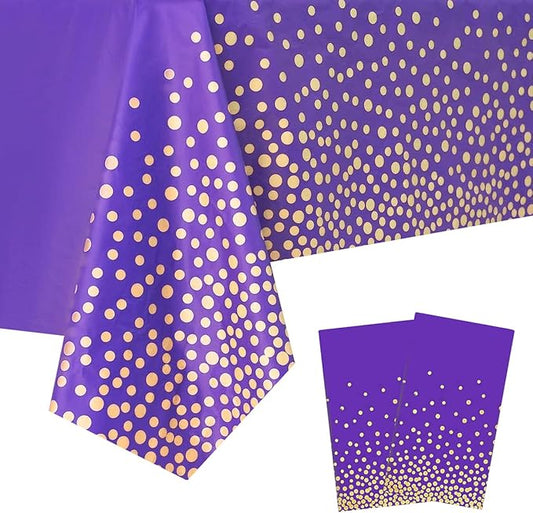 2 Packaging Purple and Gold Plastic Tablecloth, 54 inch x108 inch