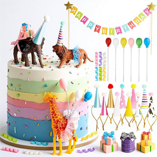 39 Pcs Safari Animal Cake Toppers Party Cake Animal Decorations