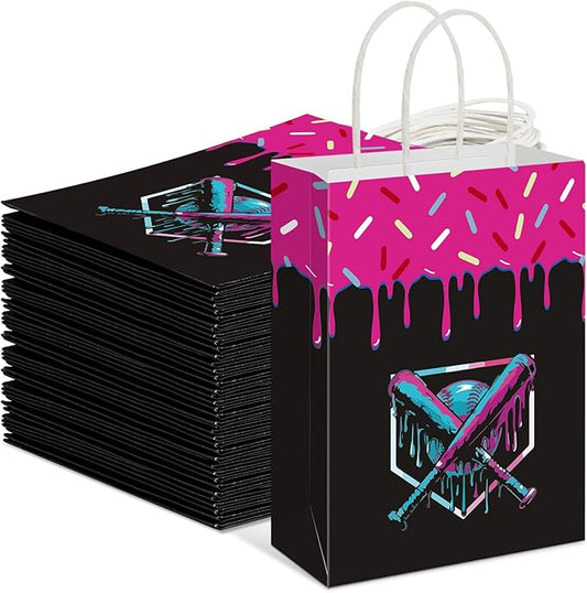 24 Pcs Baseball Black Drip Ice Cream Gifts Bags with Handles