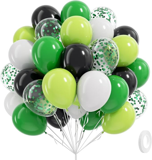 60pcs 12inch Green and Black Balloons, Black White Lime Green