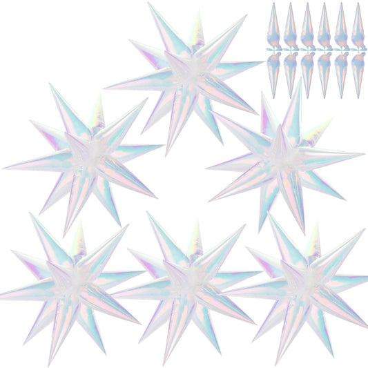 74 PCS Iridescent Star Balloons Foil, 26 Inch Explosion Cone Balloons