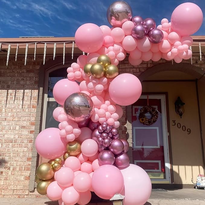 Pink and Gold Balloon Arch Kit 100pcs Metallic Gold Pastel Macaron