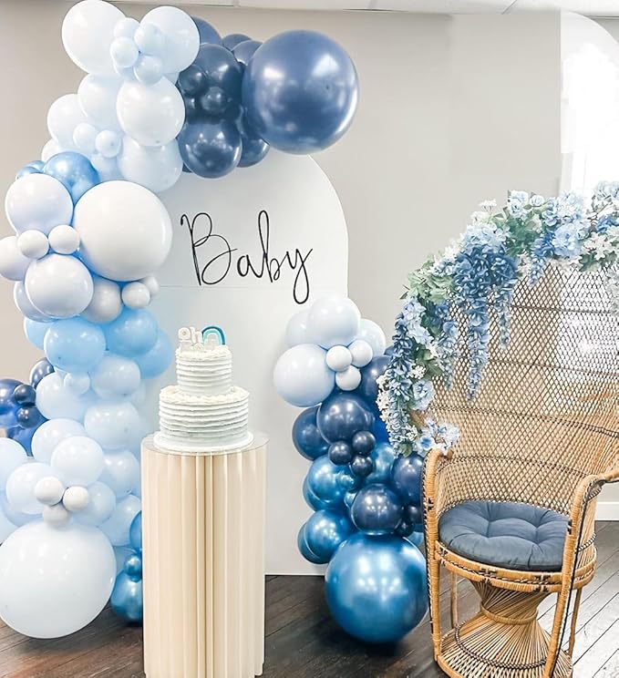 Blue White Balloons Set, 60 Pcs 12 Inch Metallic Chrome Blue Pearl