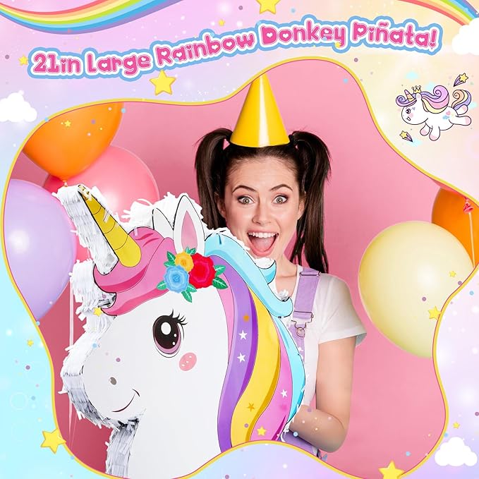 21 Inches Unicorn Piñata with Piñata Stick Blindfold and Confetti 21