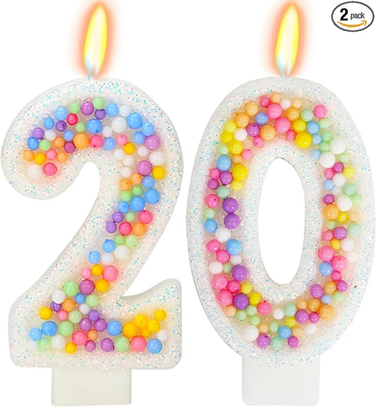 20th Birthday Candle for Cake, Colorful Macaron Numeral Candles for Bo