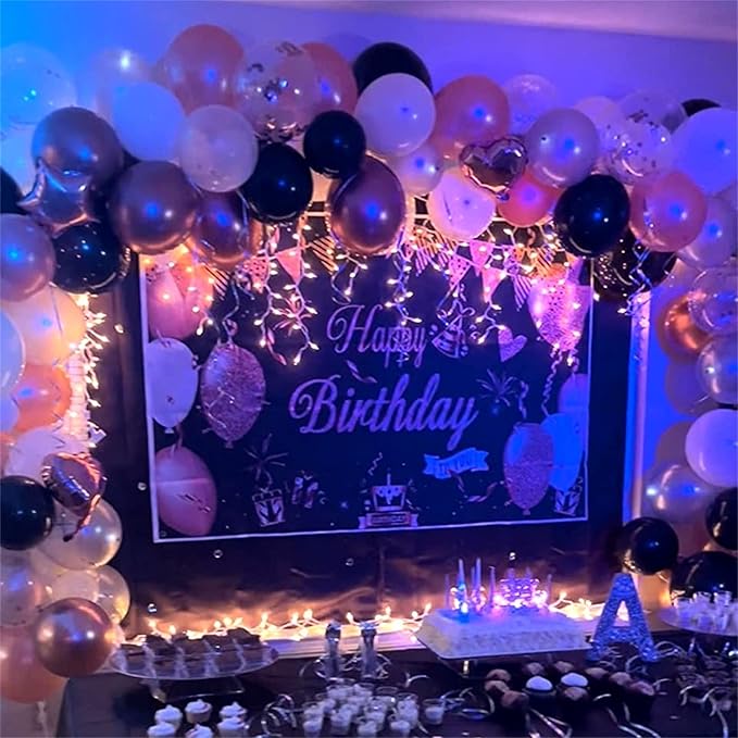 Rose Gold and Black Balloon Arch Kit 102pcs Matte Black and Metallic