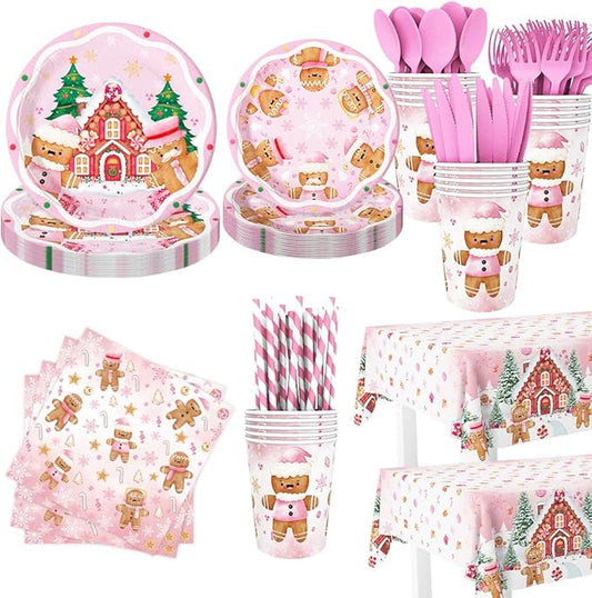 194 Pcs Christmas Party Supplies Decorations Pink Gingerbread Party