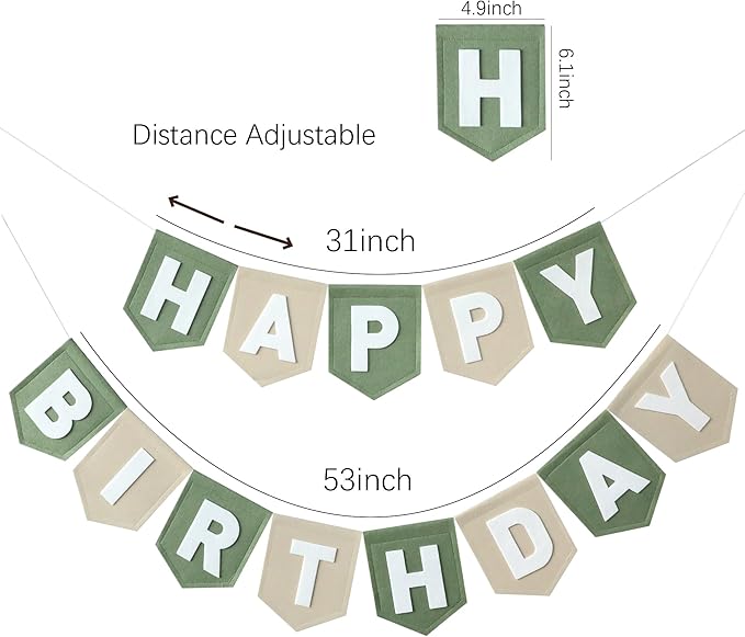 Felt Green Khaki Happy Birthday Banner Pastel Wild One Birthday
