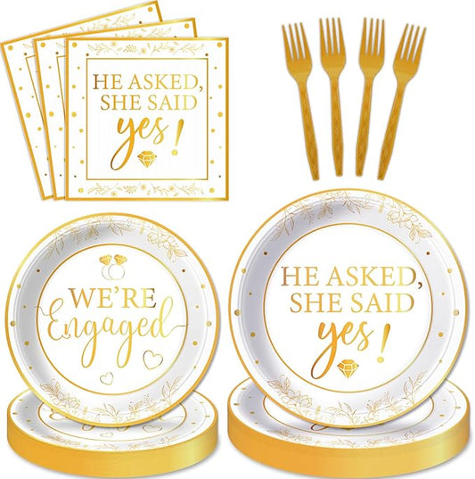 100Pcs Happy Engagement Party Decorations Engaged Tableware Set She