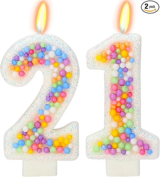 21nd Birthday Candle for Cake, Colorful Macaron Numeral Candles for