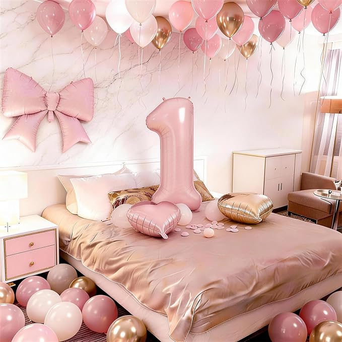 Dusty Pink Balloon Number 1 for 1st Birthday Decorations Girls Blush