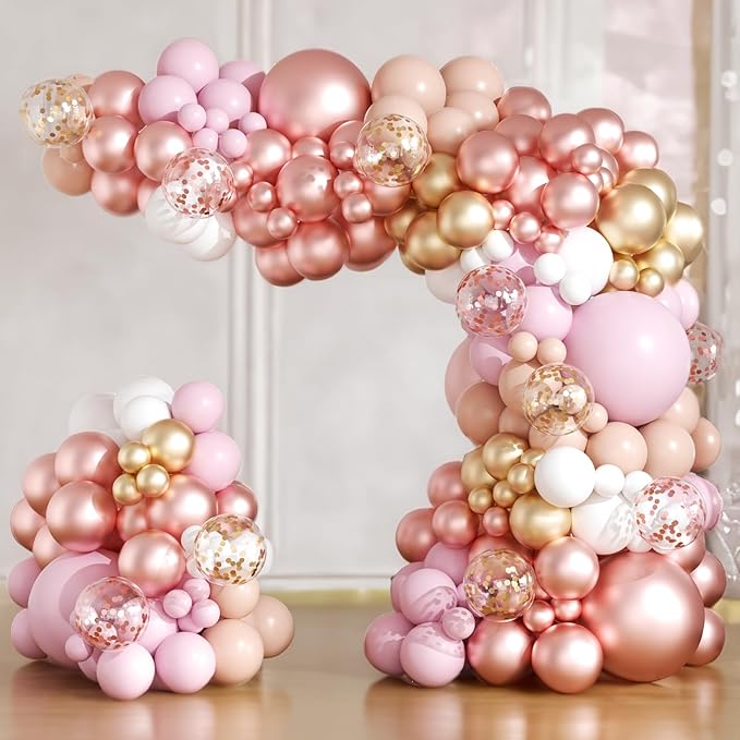 Rose Gold Balloons Arch Garland Kit 164pcs Pastel Pink Chrome Gold