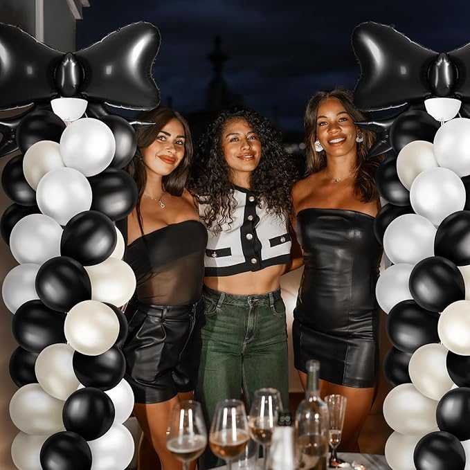 Kasyat 2 Sets Black Bow Balloon Column Stand Kit with 2 Black Bow