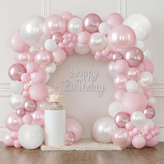 Pink and White Balloons Arch Kit, Double Stuffed Pastel Pink Balloon