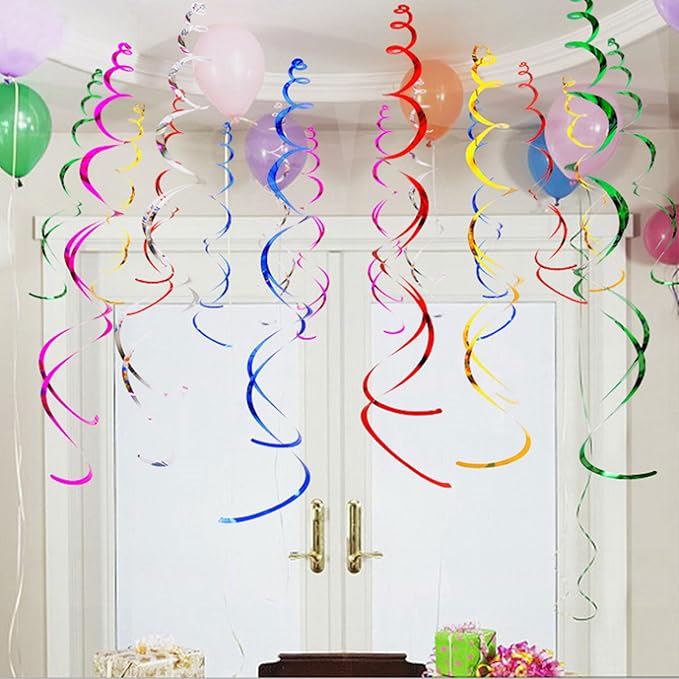 Aimto Black and Gold Party Swirl Decorations,Foil Ceiling Hanging