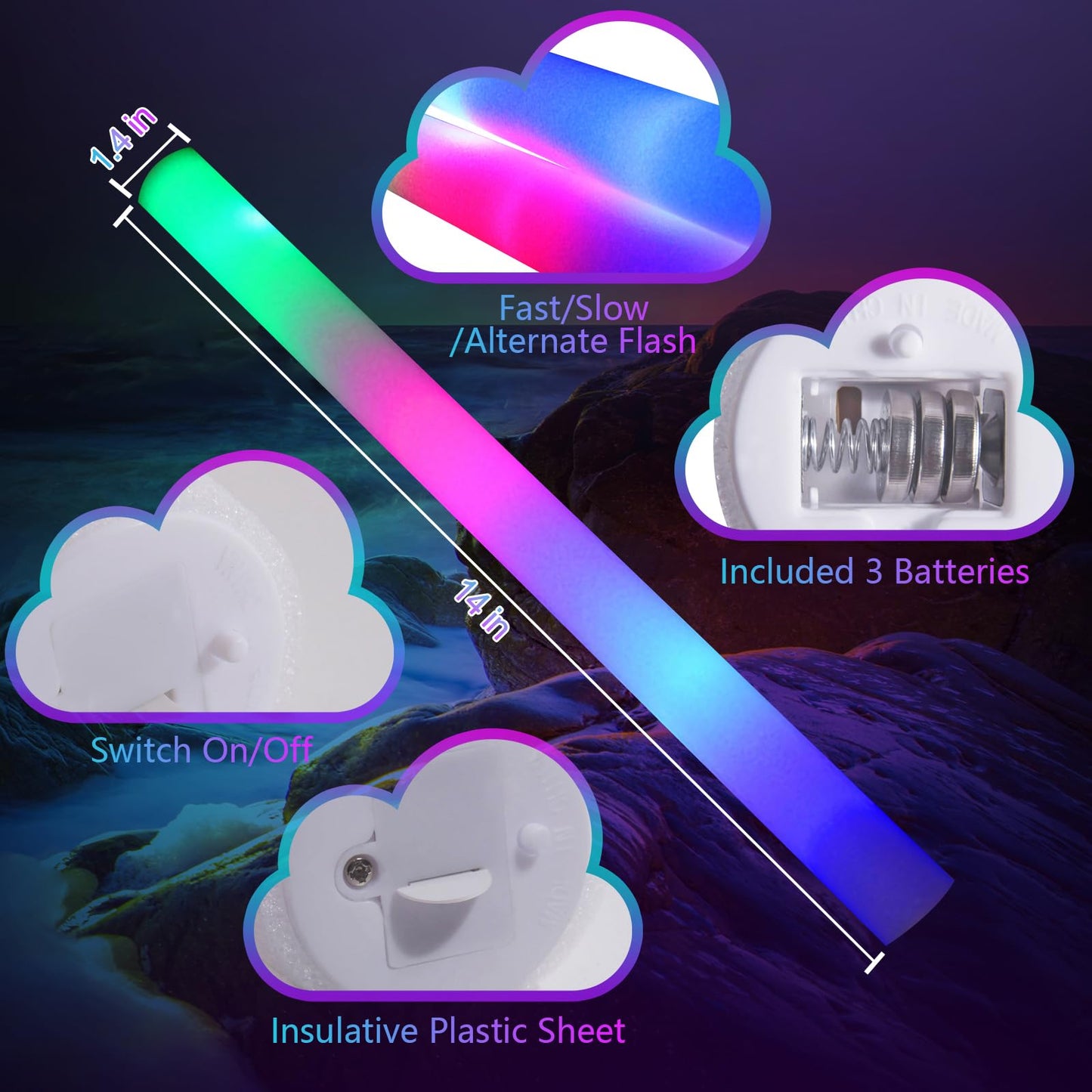 wellent 107 PCS LED Foam Glow Sticks Bulk, Glow in the Dark Party