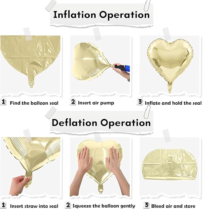 Black Gold Foil Heart Balloons, 18 Inch 10 Pcs Light Gold and Black
