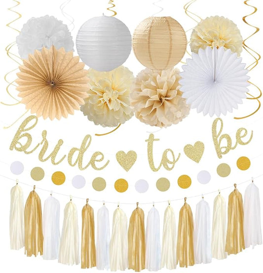 Champagne Gold White Bridal Shower Party Decorations 31pcs Bride to