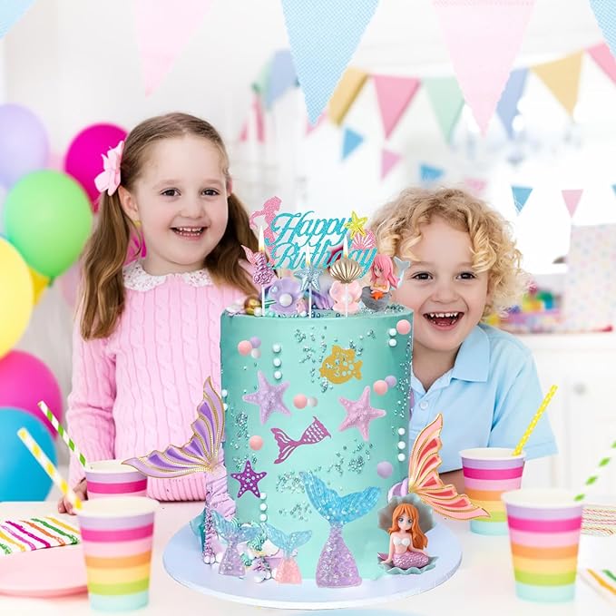 Mermaid Cake Topper for Girls Includes mermaid tail candle and 31