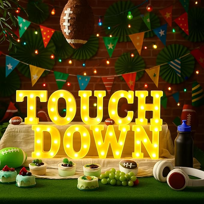 9 Pcs Football Party Decorations 'touchdown! ' LED Lights Sign Rugby