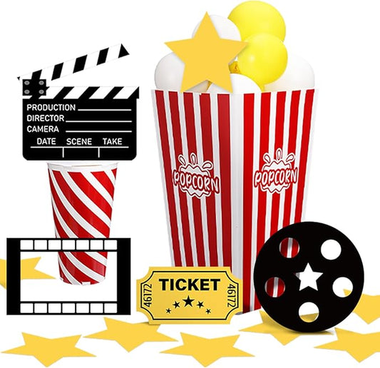 38 Pcs Movie Night Decorations Popcorn Box with Balloons 3D Fake