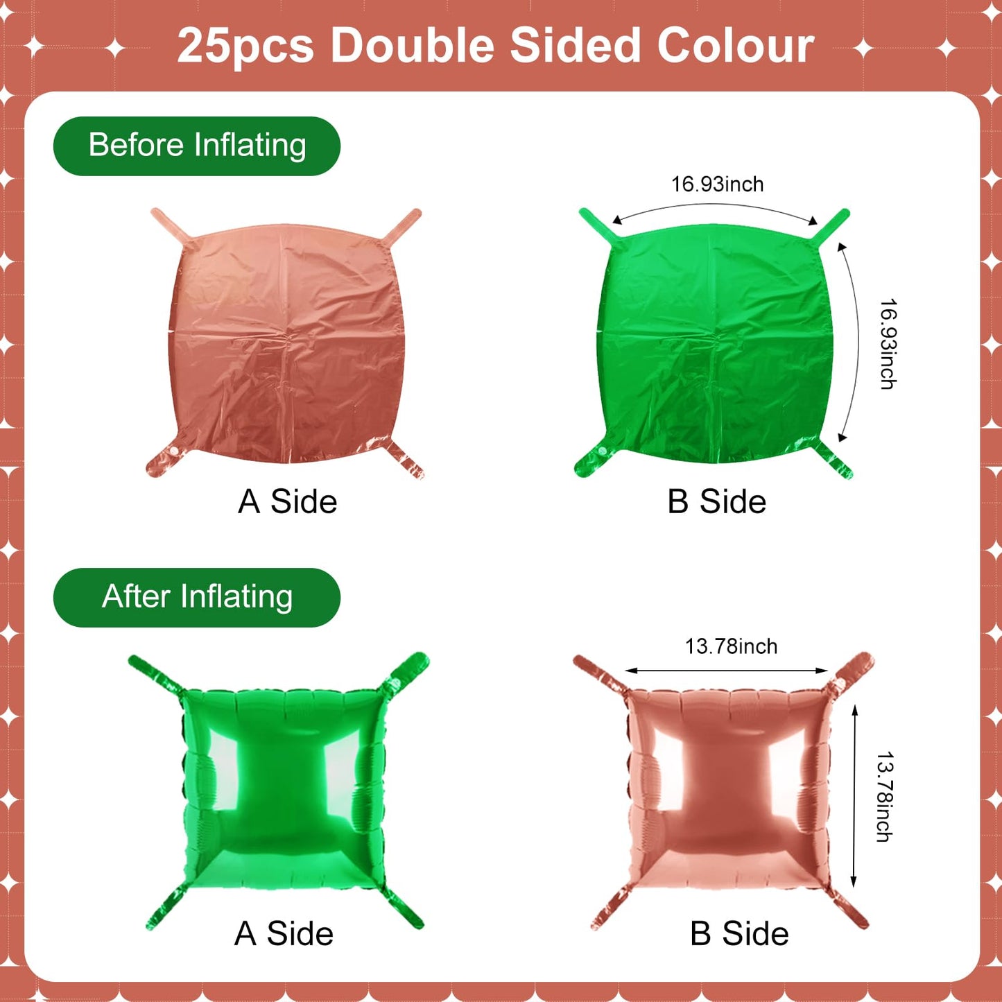 Green and Brown Square Foil Balloons 25 Pcs Metallic Green and Brown