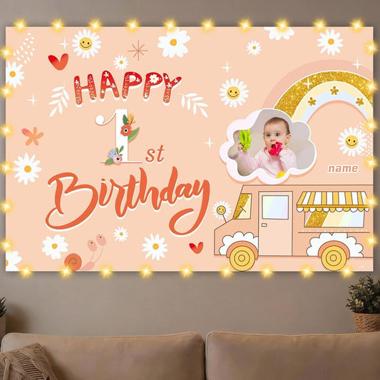 Dicodes Custom Groovy Hippie Happy Birthday Backdrop Retro Boho Girls