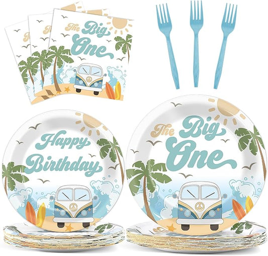 Summer Beach The Big One Party Plates Napkins Boy Surfing First