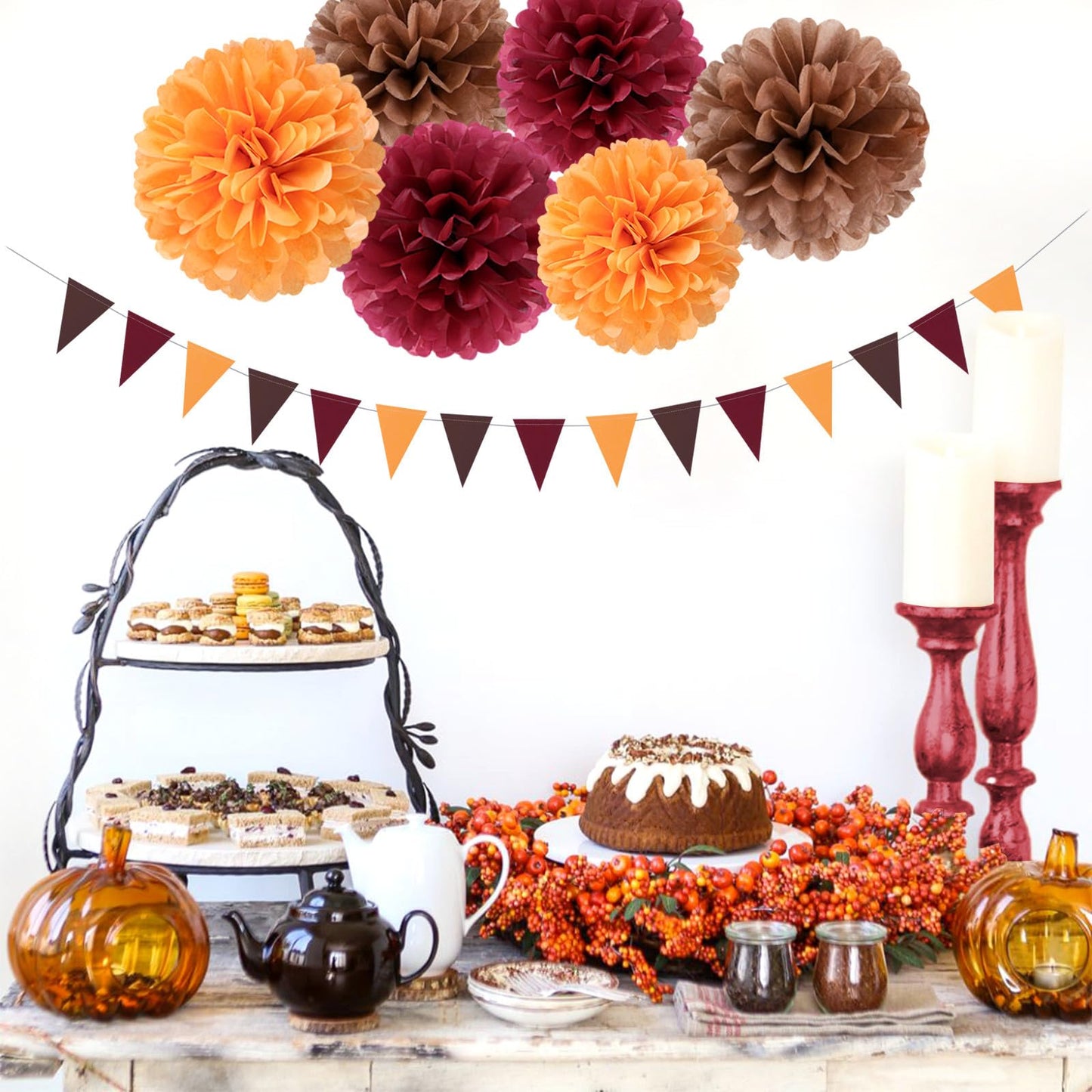 Brown Burgundy Orange Party-Decorations - 23pcs Fall Autumn