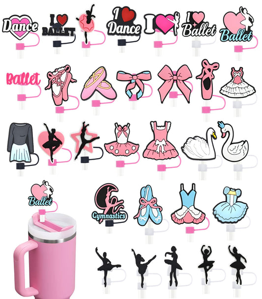 30 Pack Ballet Straw Covers Cap for Tumblers, 10mm Cute Dust-Proof
