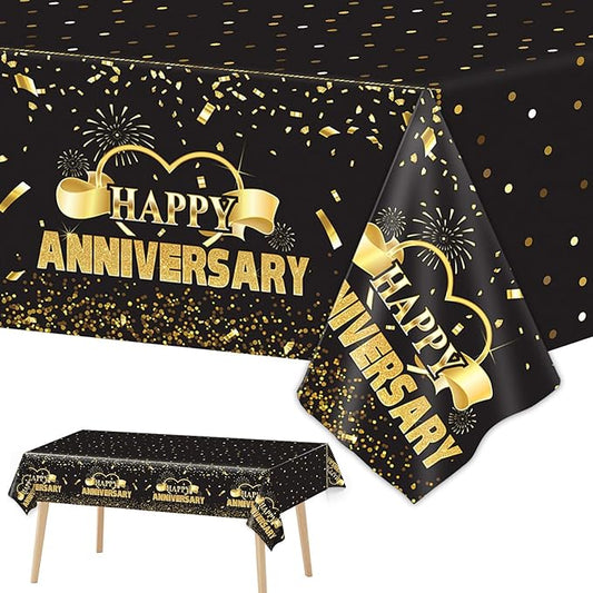 Tevxj 3 Pack Happy Anniversary Tablecloth Disposable Anniversary