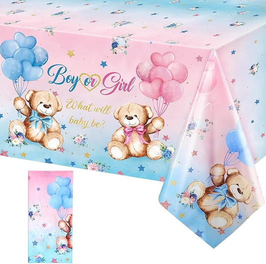 Capoda 1 Pc Bear Baby Shower Tablecloths Gender Reveal Table Covers