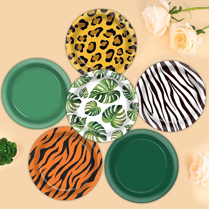 60Pcs Jungle Safari Party Paper Plates for Wild Animal Party