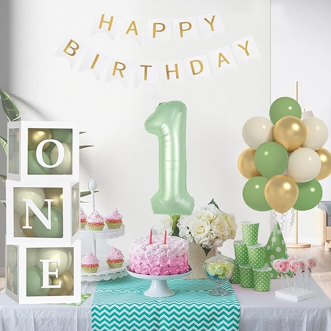 Sage One Year Old Birthday Decorations One Balloon Box 12 Inch Sage