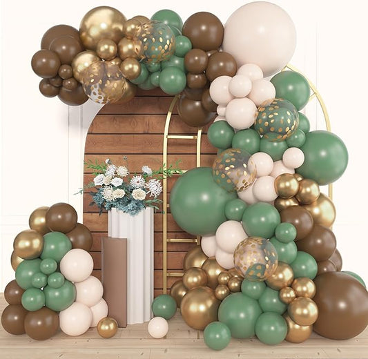 Amandir 153pcs Sage Green Brown Balloon Garland Arch Kit, Different