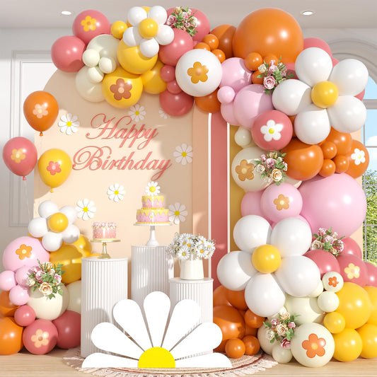 Daisy Balloon Garland Arch Kit,Retro Orange Yellow Pink Boho Balloon