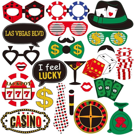 Casino Photo Booth Props Tumwisk 24PCS Casino Theme Party