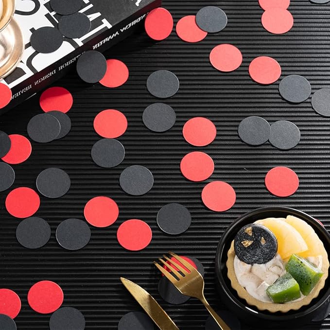 Black and Red Confetti Table Decoration for Graduation Birthday