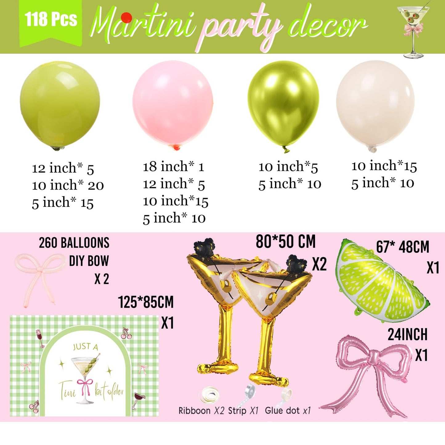 A Tini Bit Older balloon garland arch kit with Pink oilve green