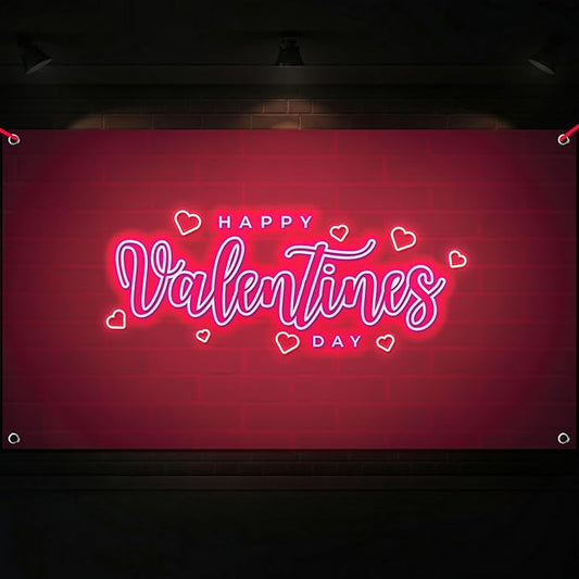 Happy Valentines Day Banner XtraLarge 72x44 Inch Neon Valentines Day