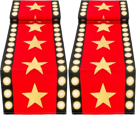 2 Pcs 13 x 72 Inch Movie Night Table Runner with Gold Star