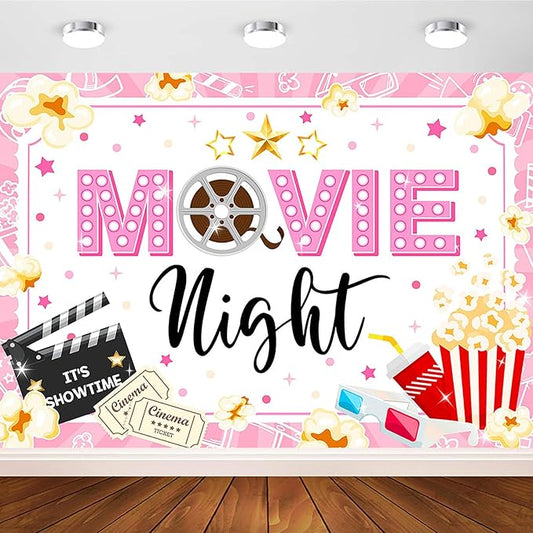 Movie Night Backdrop for Girls Pink Movie Theme